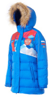 W08131G-FF172 Куртка пуховая женская (голубой/красный)1